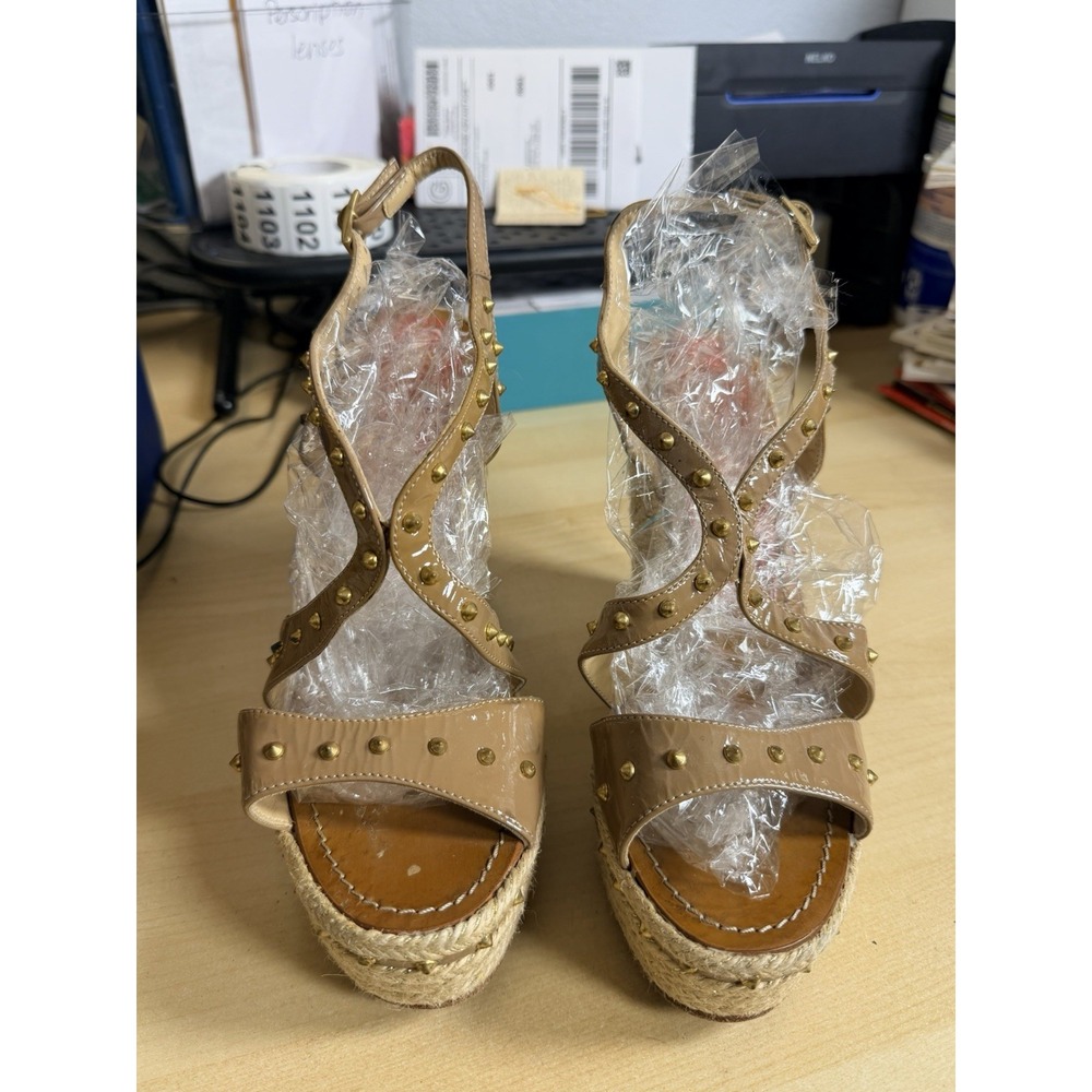 Beverly Feldman Love & Desire Sandals Sz 10 Studded Espadrille Heels Spain